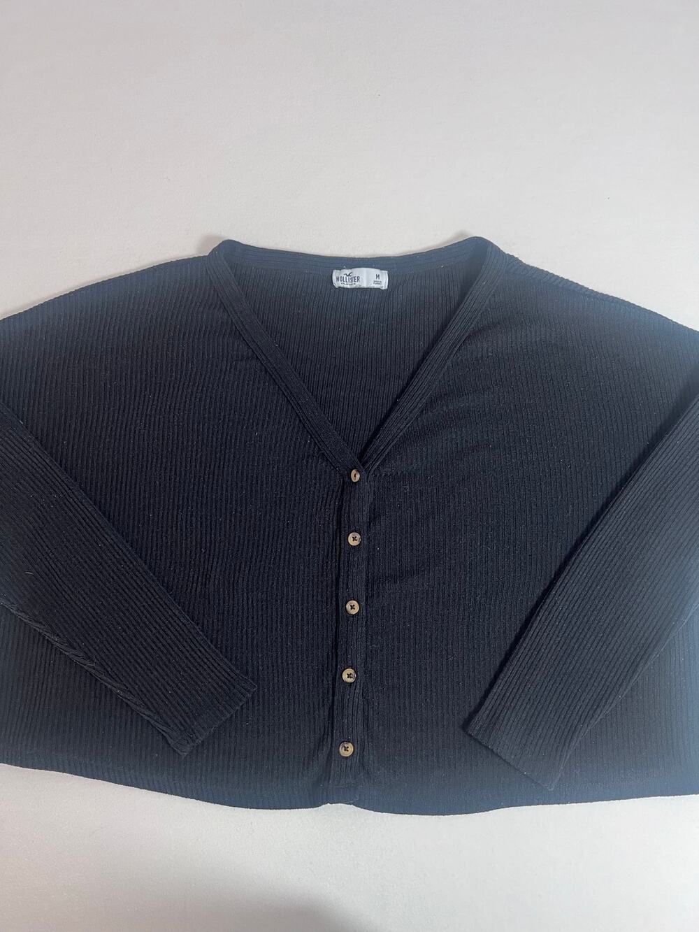 Hollister Black Ribbed Button Front Cardigan Sweater Y2K 2000s Women M